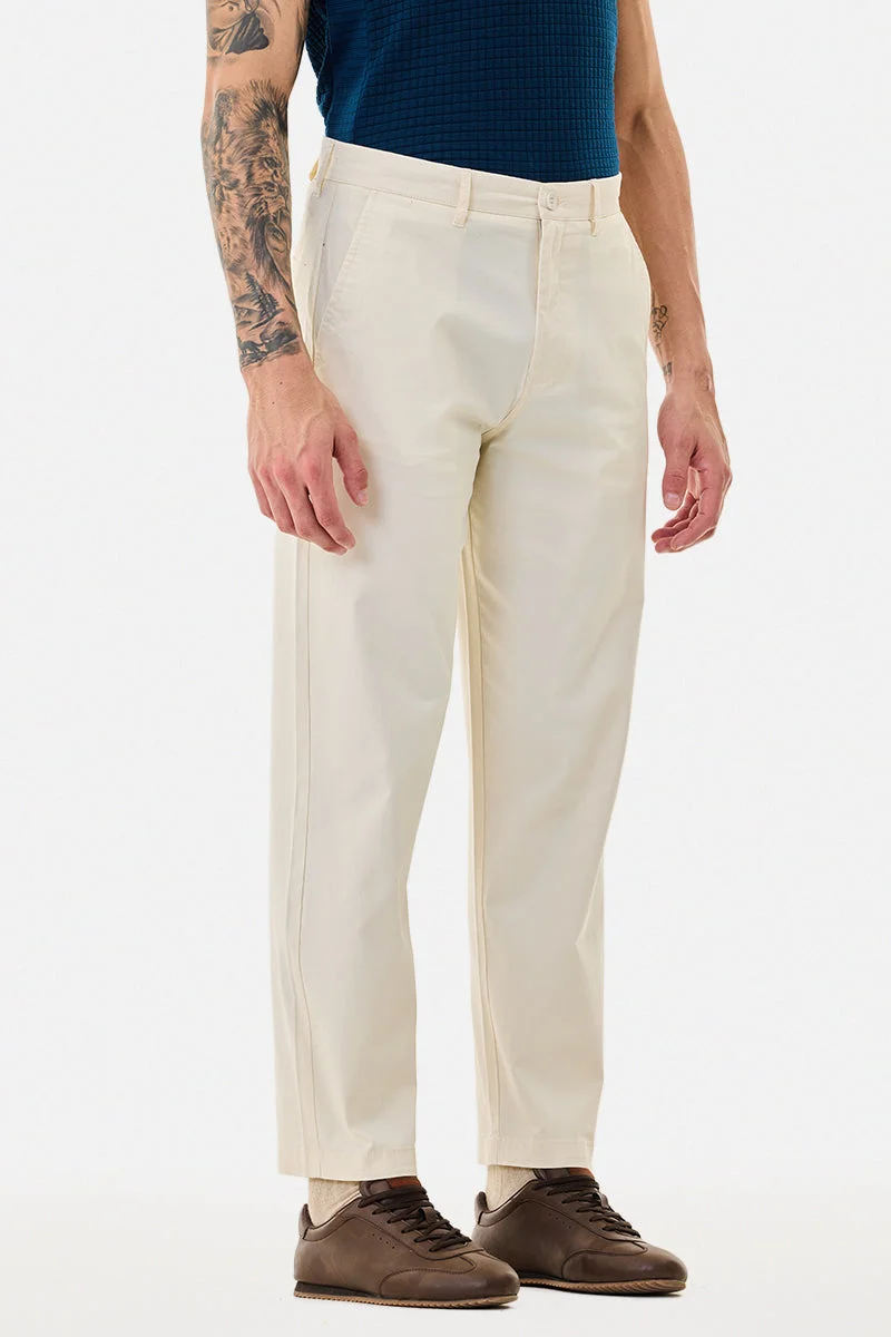 Snitch Cream Straight Fit Stretch Trousers for Men | Best Price UAE